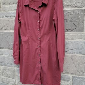 Express Design Studio Burgundy Long Sleeve Shirt Dress Large